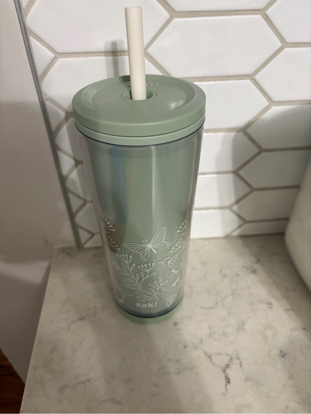 ZAKI Mint Butterfly Travel Tumbler with Straw